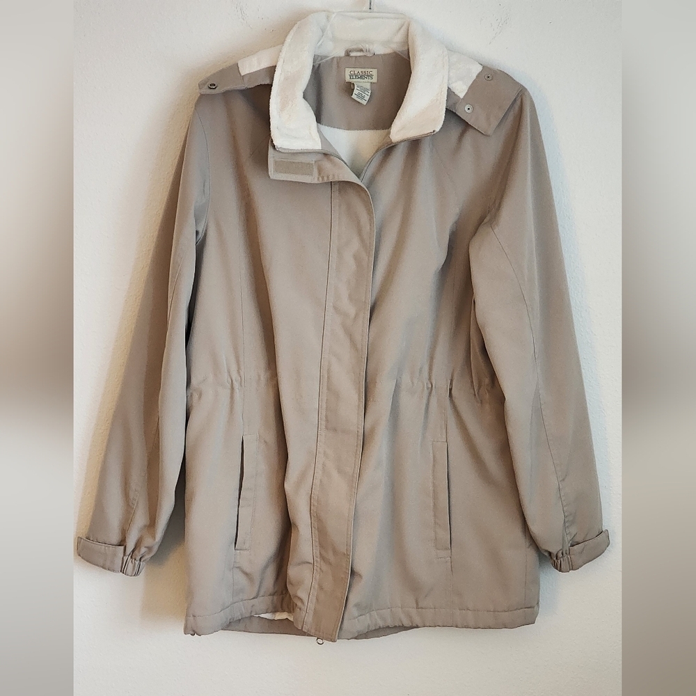 Classic Elements Women's Hoodie Coat Beige Lined Softshell w/Pockets Sz L